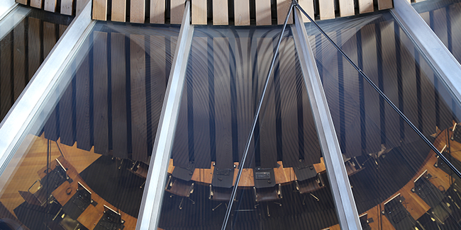 View into the Senedd chamber from above